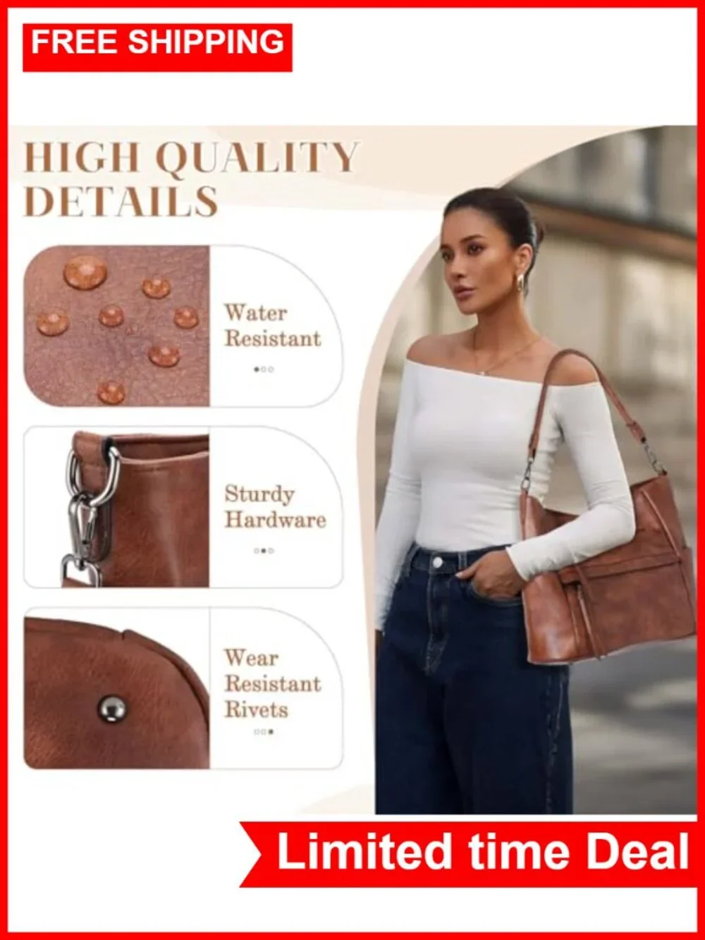Large Hobo Purse for Women with RFID Wallet Set, Vegan Leather Shoulder